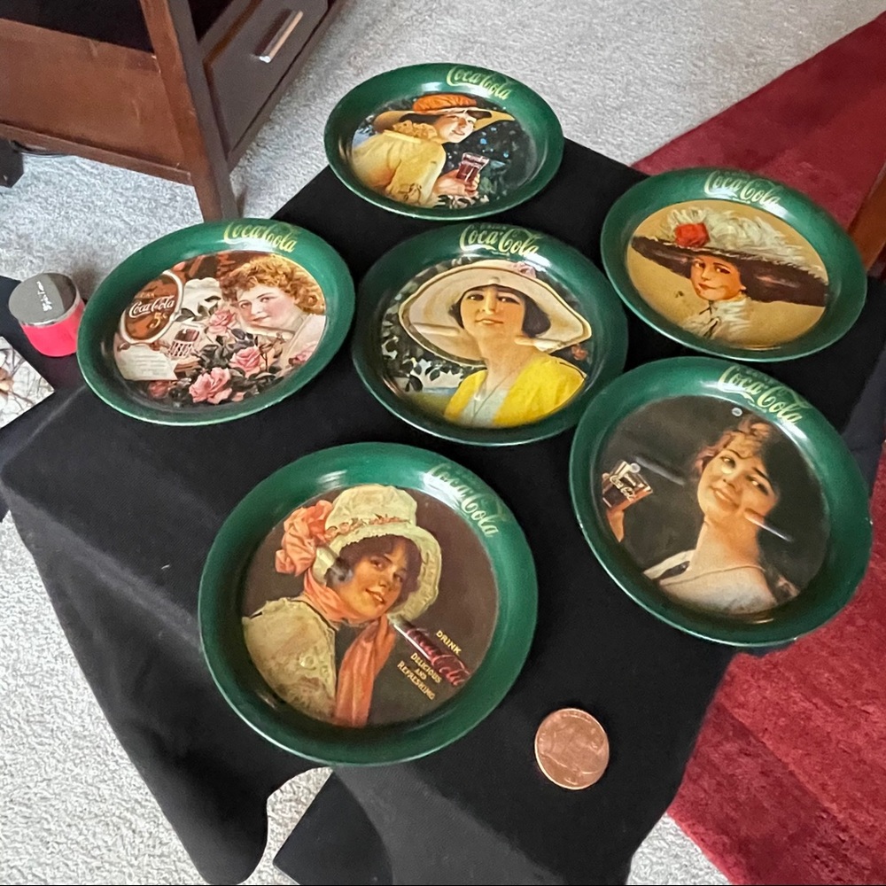 Set of 5 vintage COCA COLA aluminum coasters